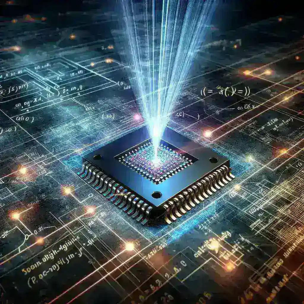 "Chip fotônico inovador desenvolvido por pesquisadores, apresentando desempenho 100 vezes superior, simbolizando avanços em tecnologia óptica e computação."